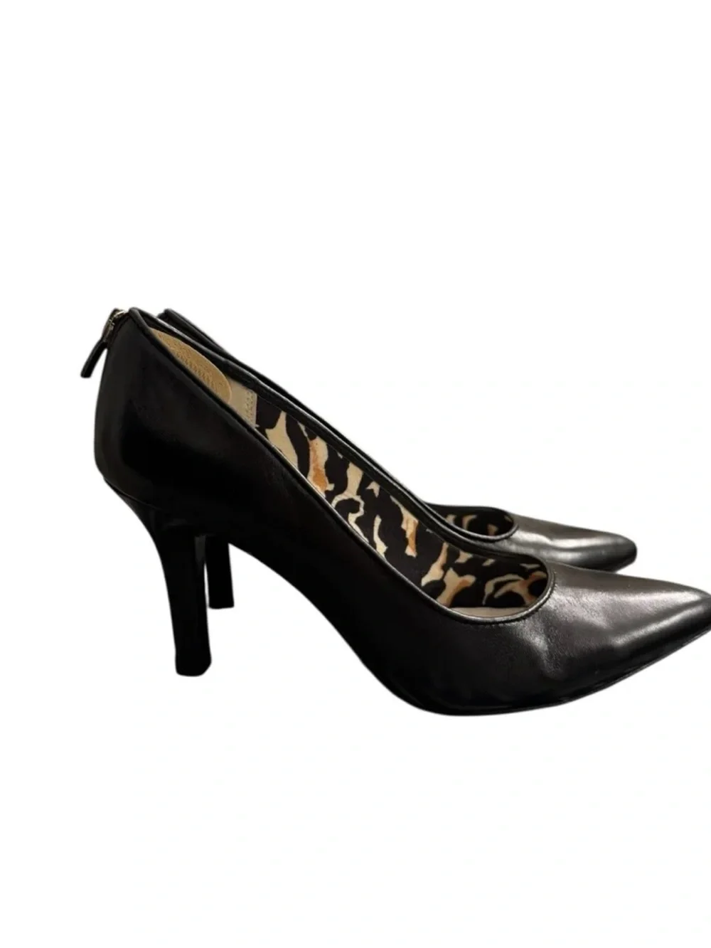 Anne Klein iFlex Black Leather Pointed Toe Kitten Heel Zip Back Pumps 8.5